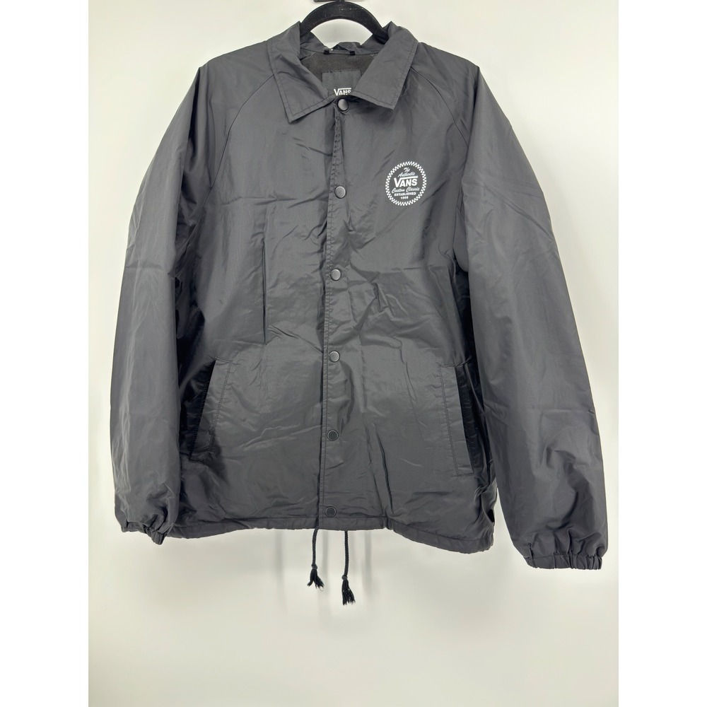 Vans Torrey Coaches Jacket Mens Large Black Snap Front Windbreaker Logo Classic